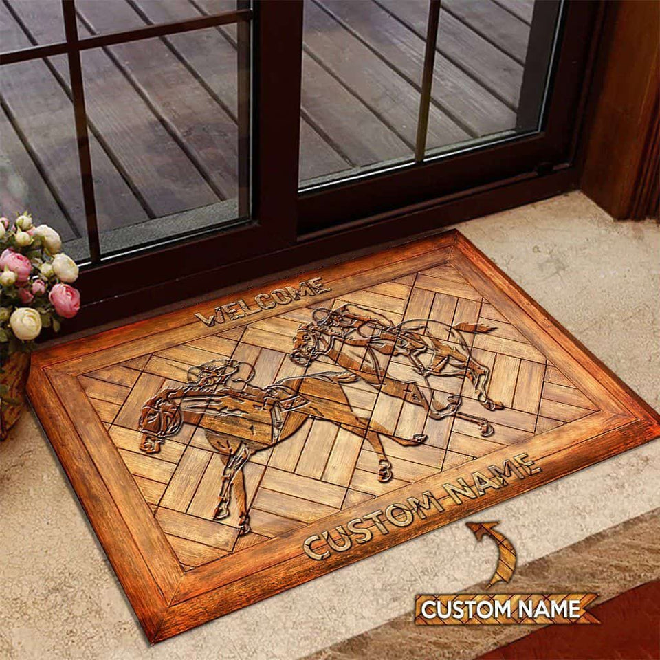 Horse Racing Personalized Custom Name Doormat Welcome Mat