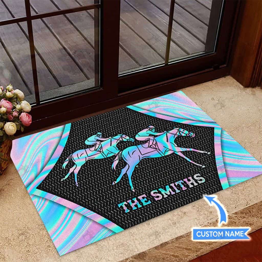 Horse Racing Personalized Custom Name Doormat Welcome Mat