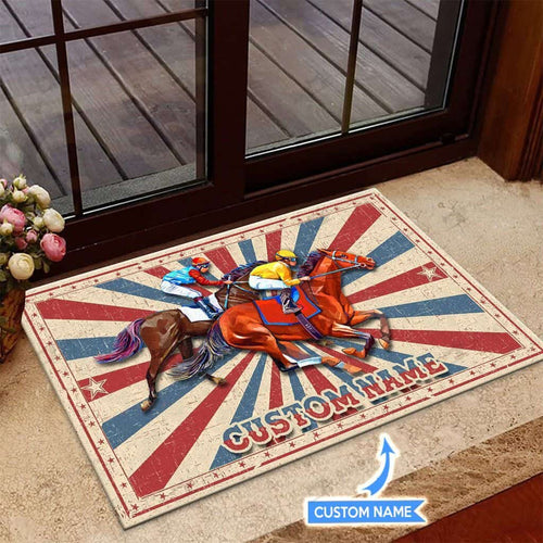Horse Racing Personalized Custom Name Doormat Welcome Mat