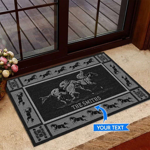 Horse Racingblack Version Personalized Custom Name Doormat Welcome Mat