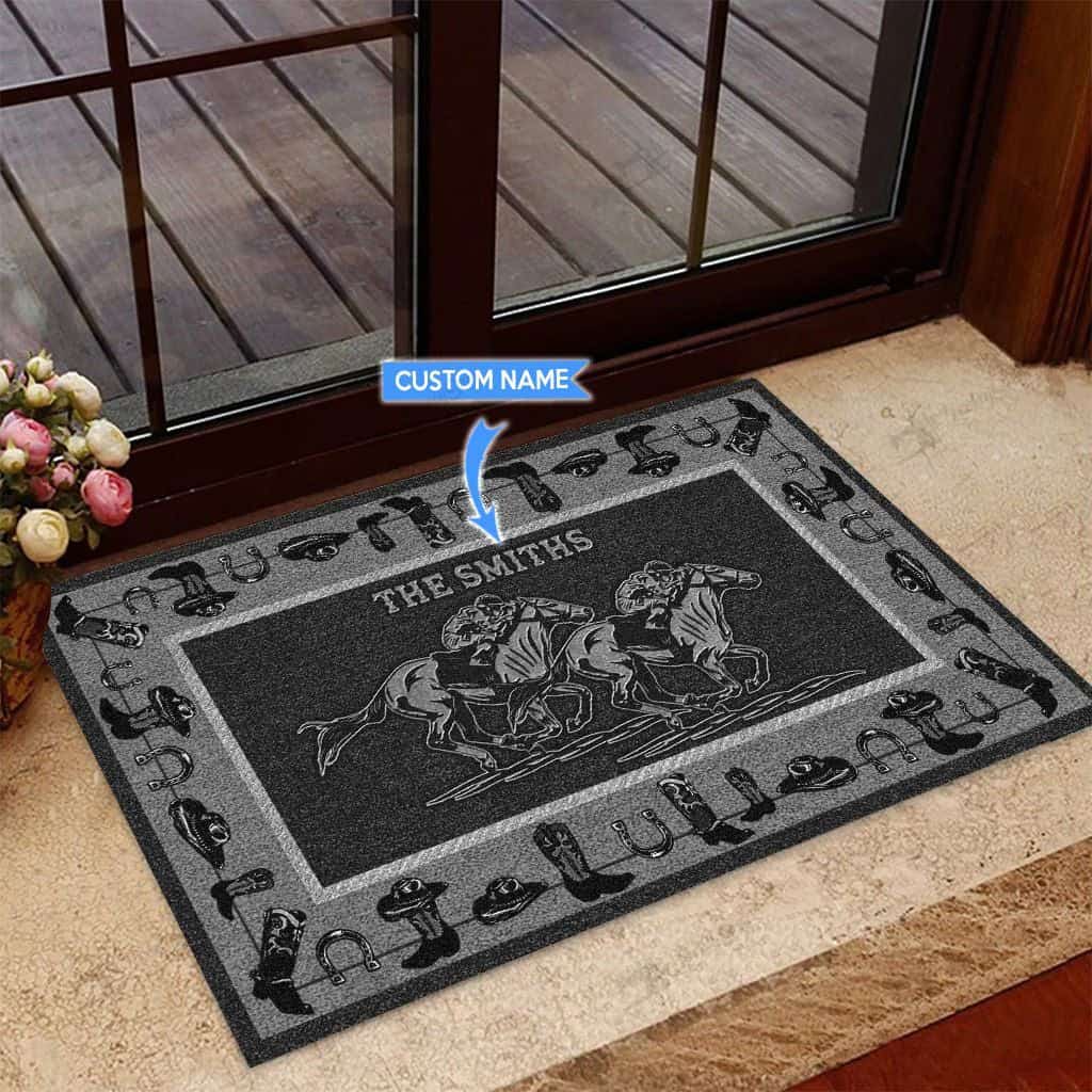 Horse Racingblack Version Personalized Custom Name Doormat Welcome Mat