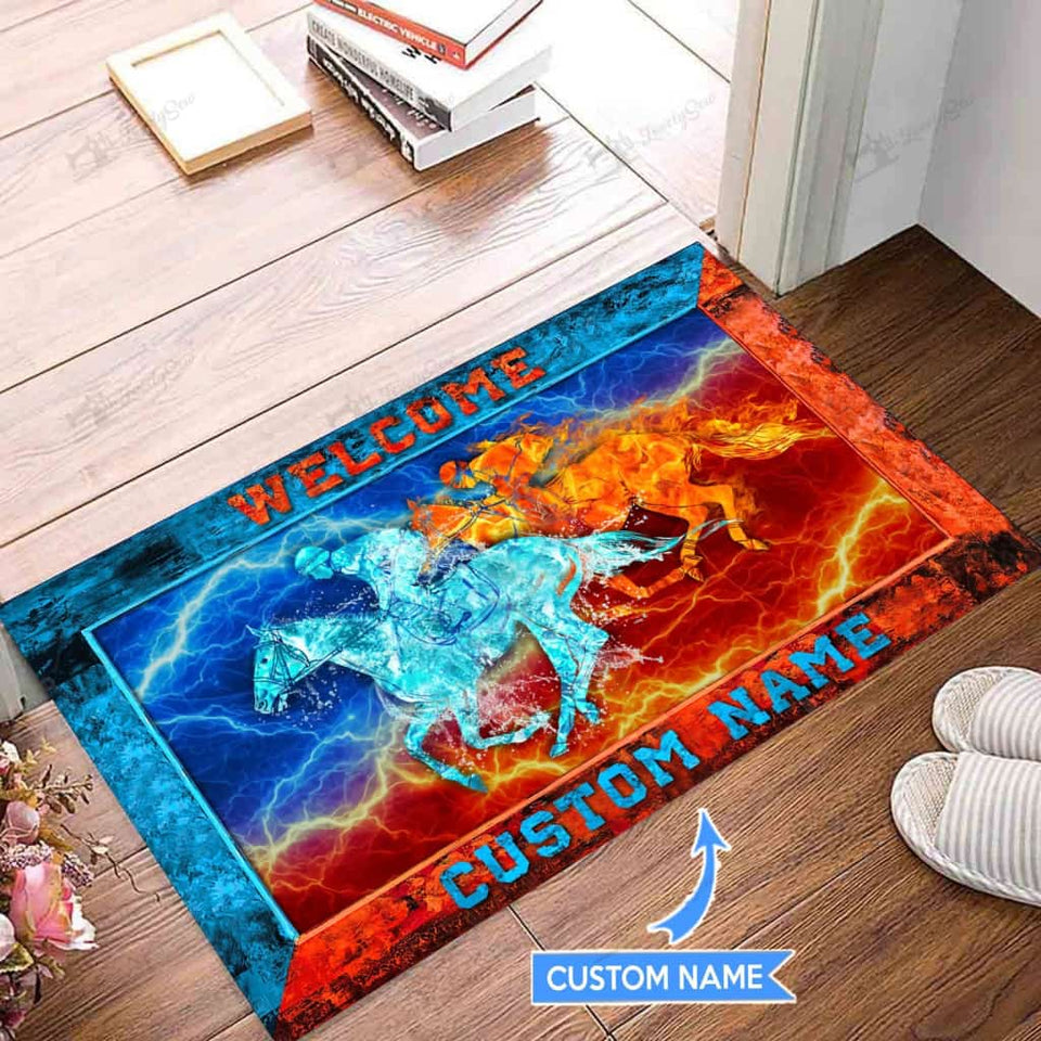 Horse Racingfire &amp;amp; Water Personalized Custom Name Doormat Welcome Mat
