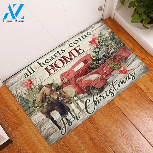 Horse Red Truck Christmas Indoor And Outdoor Doormat Entrance Rug Sweet Home Decor Housewarming, Gift For Horse Lovers Insect Lovers Gift Idea