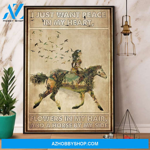 Horse Riding I Just Want Peace In My Heart Canvas And Poster, Wall Decor Visual Art