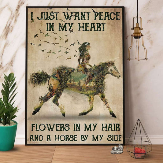Horse Riding I Just Want Peace In My Heart Paper Poster No Frame Matte Canvas Wall Decor