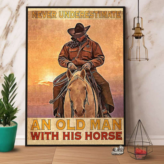 Horse Riding Never Underestimate An Old Man With His Horse Paper Poster No Frame Matte Canvas Wall Decor