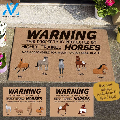 Horse, Warning This Property Is Protected By Highly Trained Horses Personalized Doormat HQ