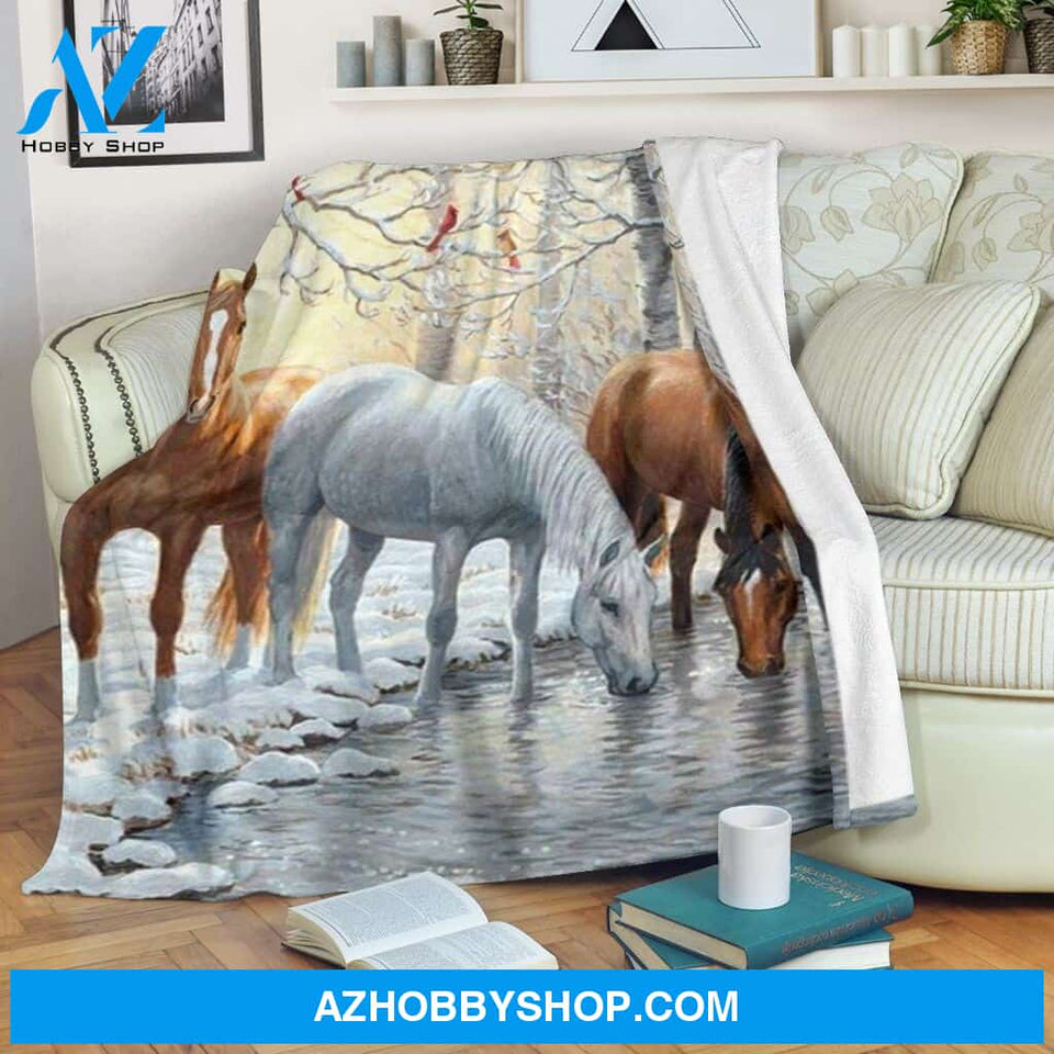 Horse Winter Flecee Blanket Gift Family