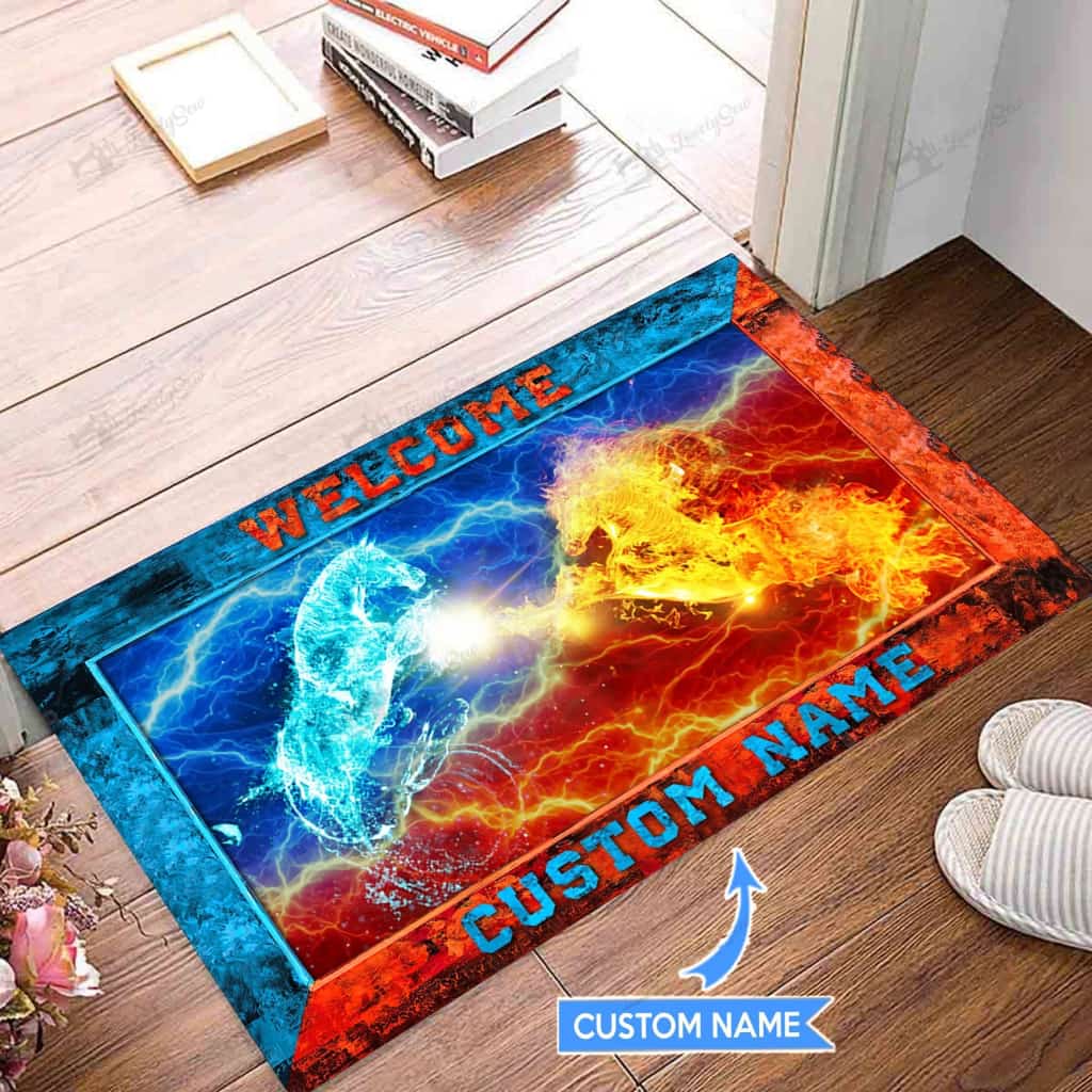 Horsefire &amp;amp; Water Personalized Custom Name Doormat Welcome Mat
