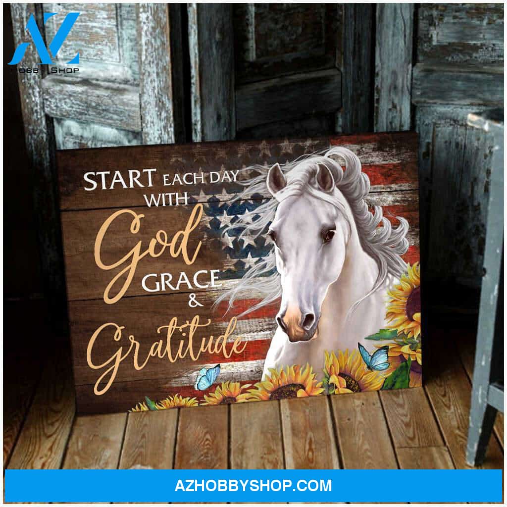 Horses Start Each Day With God Grace Gratitude Canvas Wall Art Decor