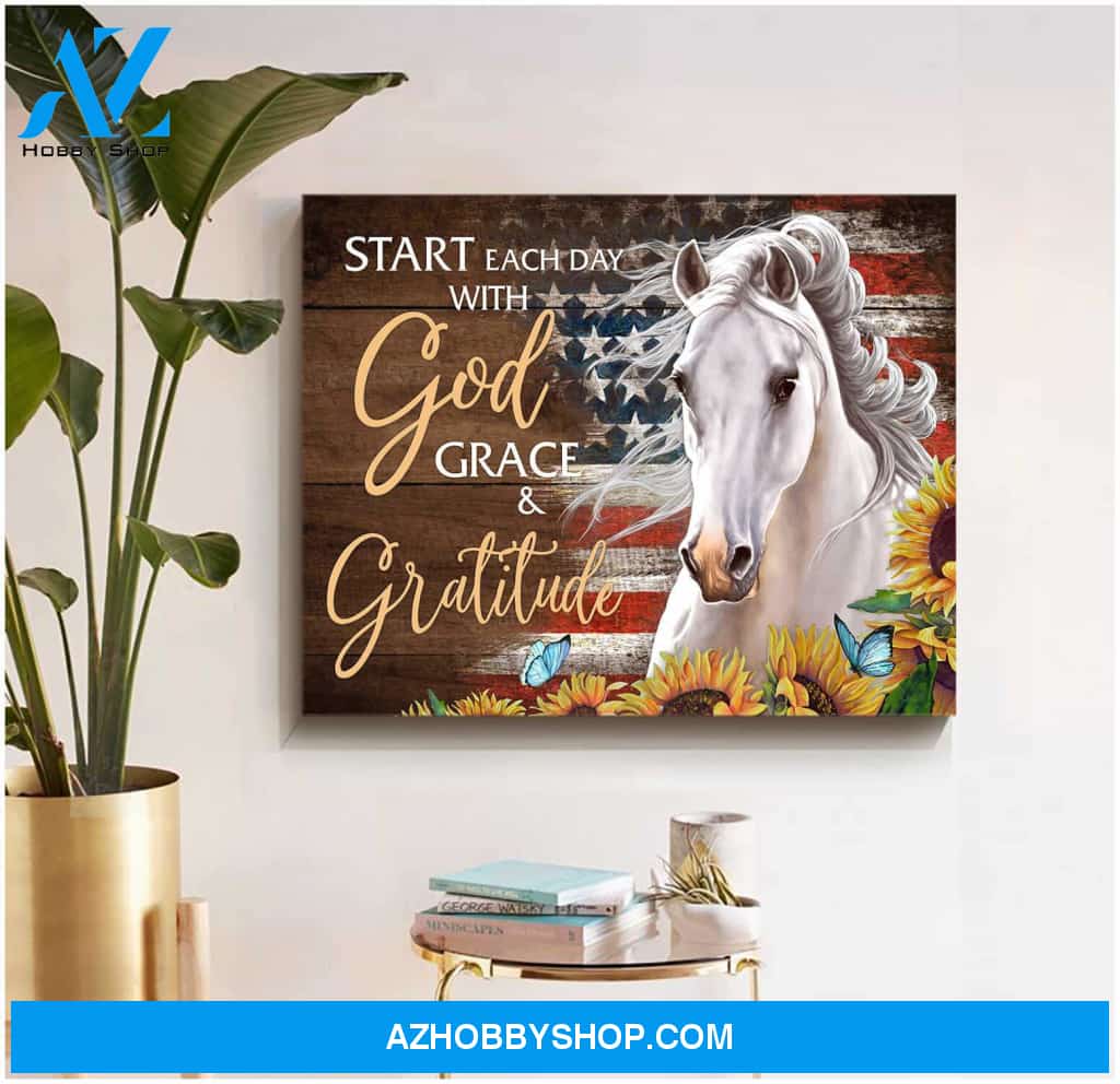 Horses Start Each Day With God Grace Gratitude Canvas Wall Art Decor