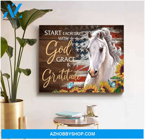 Horses Start Each Day With God Grace Gratitude Canvas Wall Art Decor