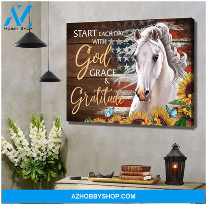 Horses Start Each Day With God Grace Gratitude Canvas Wall Art Decor