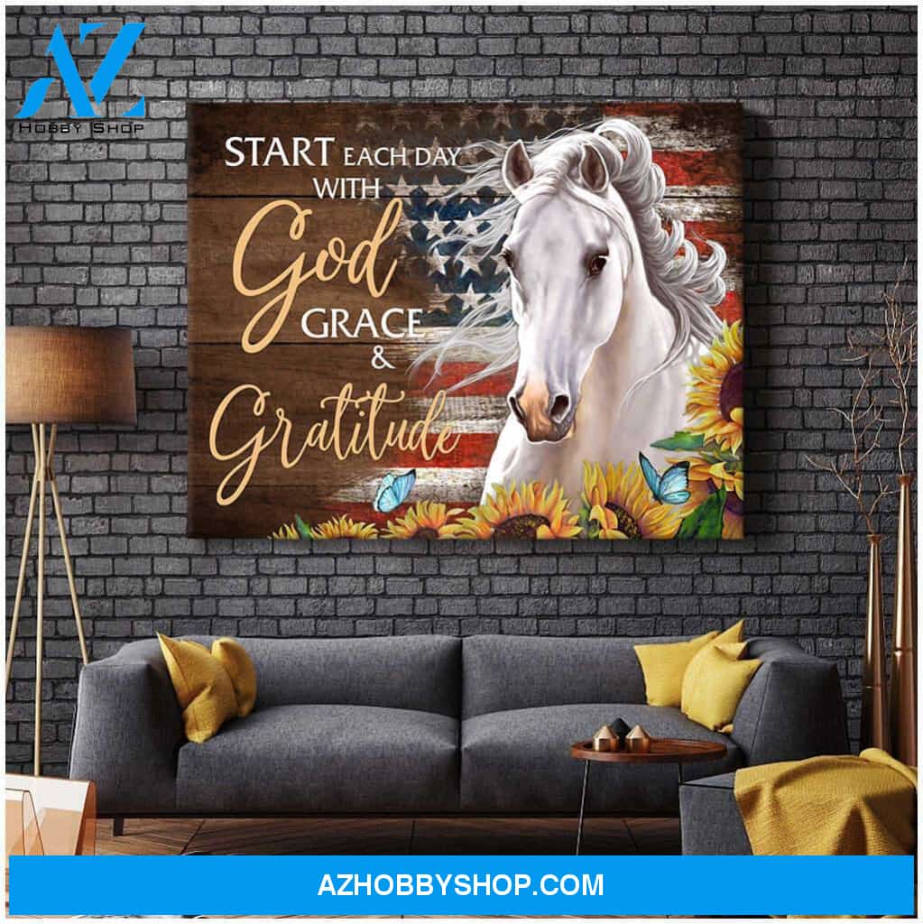 Horses Start Each Day With God Grace Gratitude Canvas Wall Art Decor