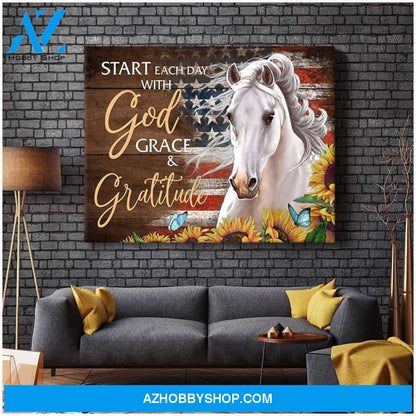 Horses Start Each Day With God Grace Gratitude Canvas Wall Art Decor