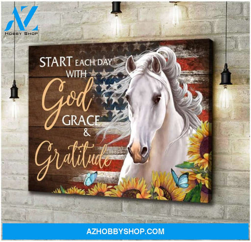 Horse Canvas, Gifts For Horse Lover, Horses Start Each Day With God Grace Gratitude Wall Art Decor Canvas