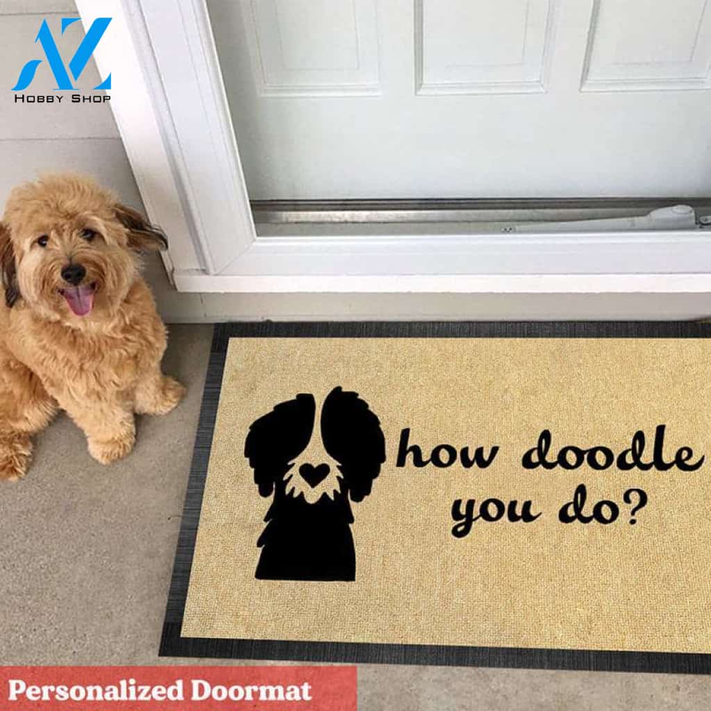 Gosszy - How Doodle You Do? (multi doodle)//Door Mat/Goldendoodle/Labradoodle/Dog Gift/Dog Decor/Hand Painted/ dog doormat/Dog Saying/I Love Dogs, dog doormat