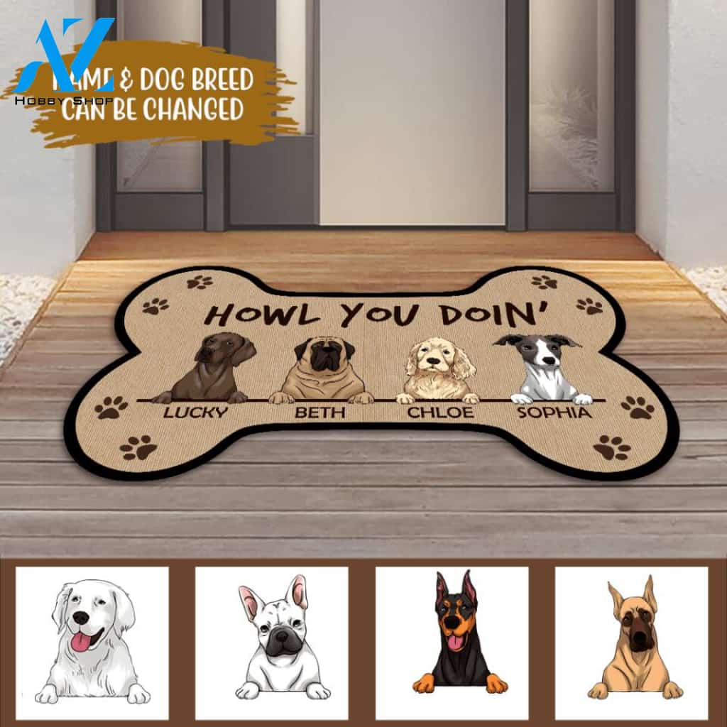 Howl You Doin' - Personalized Bone Shaped Doormat