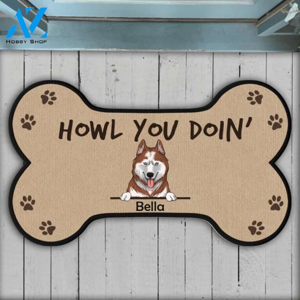 Howl You Doin' - Personalized Bone Shaped Doormat