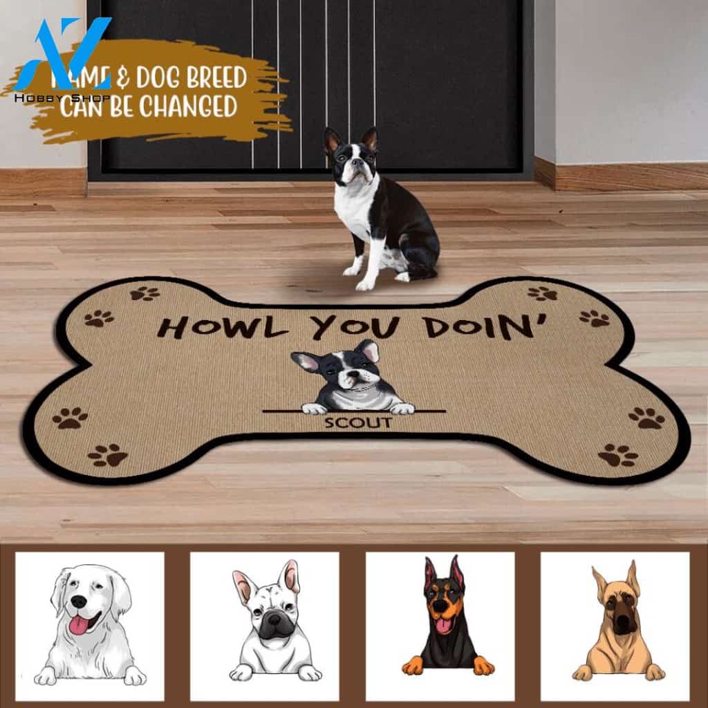 Howl You Doin' - Personalized Bone Shaped Doormat