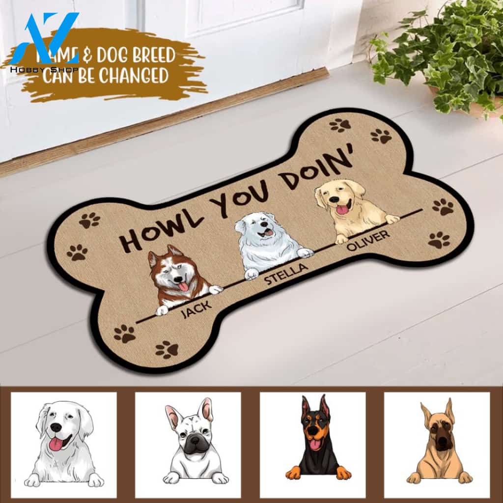 Howl You Doin' - Personalized Bone Shaped Doormat