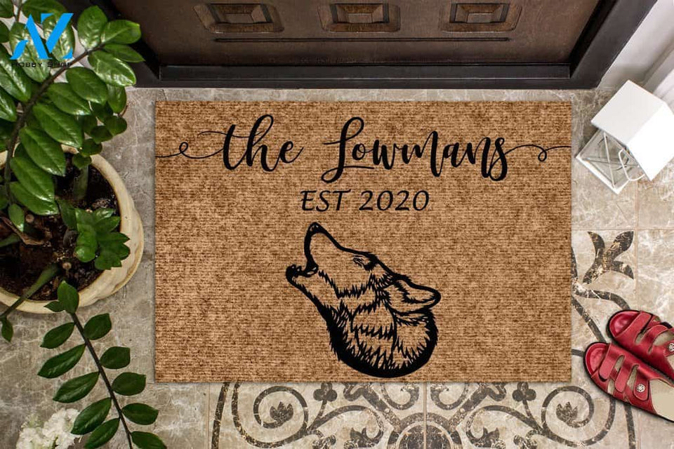 Howling Wolf Custom Name & Year Doormat | Welcome Mat | House Warming Gift