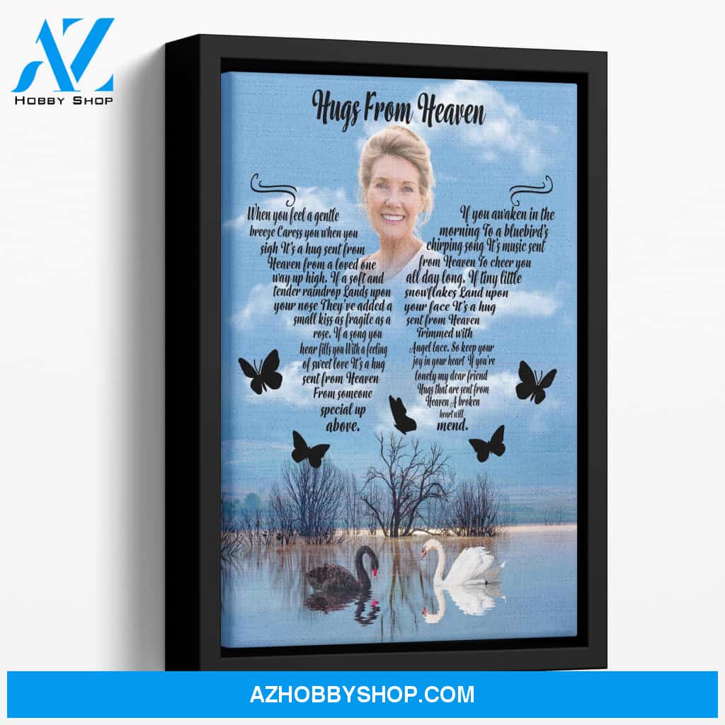 Hugs From Heaven Swan Lake Background, Personalized Photo Memorial Canvas, Canvas Wall Art Gift For Family Gift for Remembrance