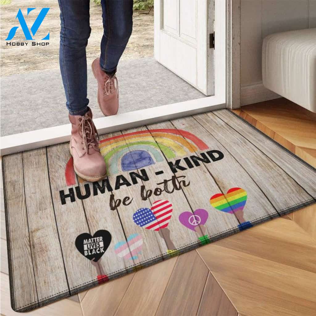 Human Kind Be Both Doormat, Rainbow Doormat, LGBT Doormat, Black Lives Matter, Kindness Doormat, Peace Sign, Love is Love, Welcome Doormat