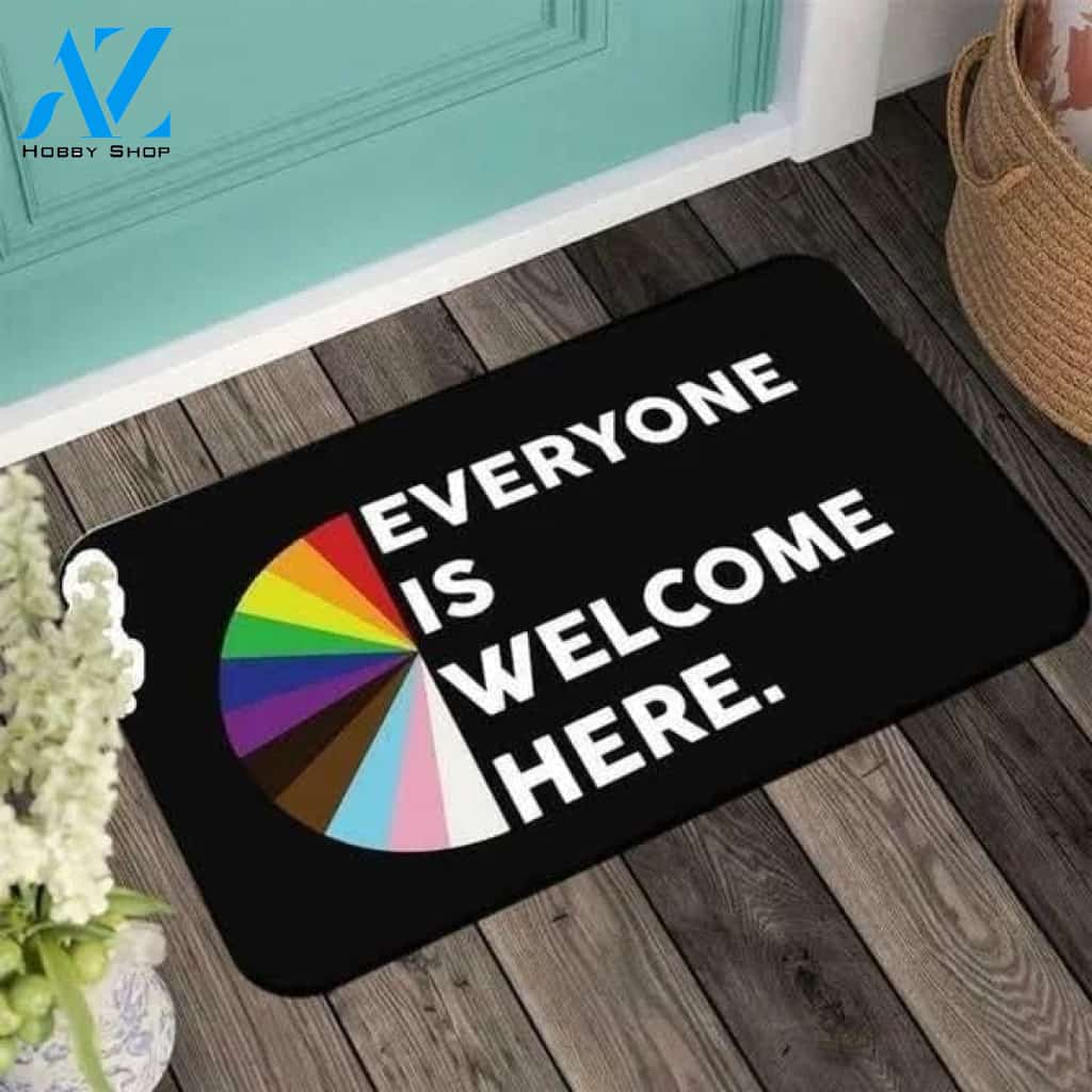 Human'S Rights Everyone Is Welcome Here Lgbt Rainbow Circle Feminism Non Binary Black Durable Soft Velvet Doormat