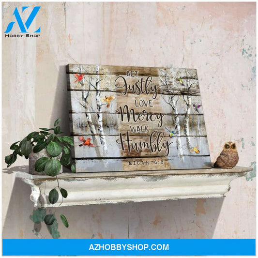 Hummingbird and Cardinal Act Justly Love Mercy Walk Humbly Canvas Wall Art Decor
