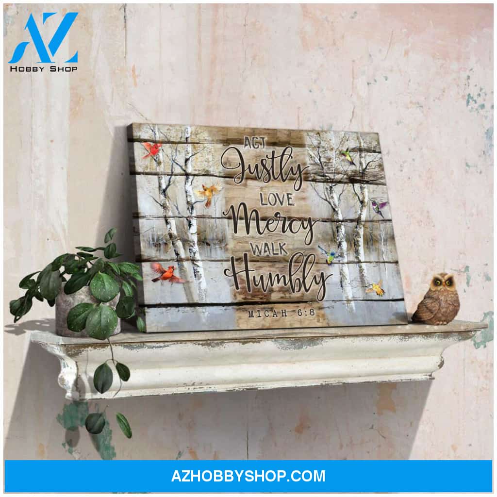 Hummingbird and Cardinal Act Justly Love Mercy Walk Humbly Canvas Wall Art Decor