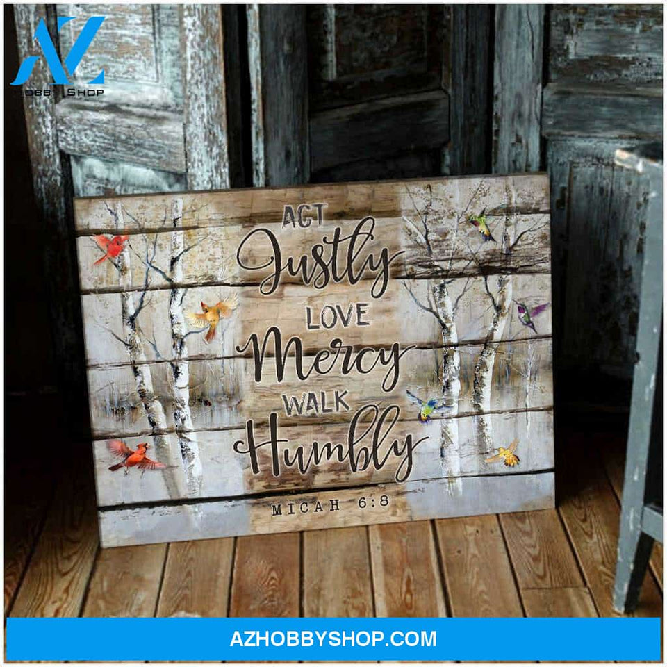 Hummingbird and Cardinal Act Justly Love Mercy Walk Humbly Canvas Wall Art Decor