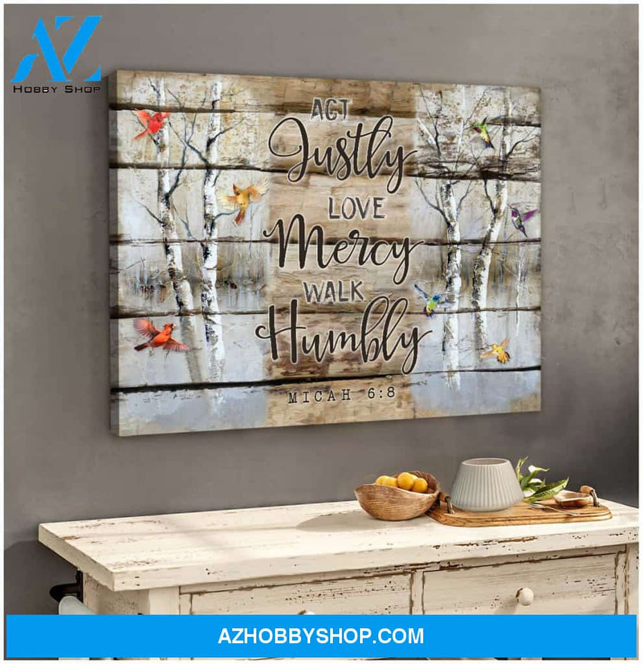 Hummingbird and Cardinal Act Justly Love Mercy Walk Humbly Canvas Wall Art Decor