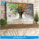 Beautiful Hummingbird and Cardinal Bird Canvas Start Each Day With A Grateful Heart Wall Art Decor