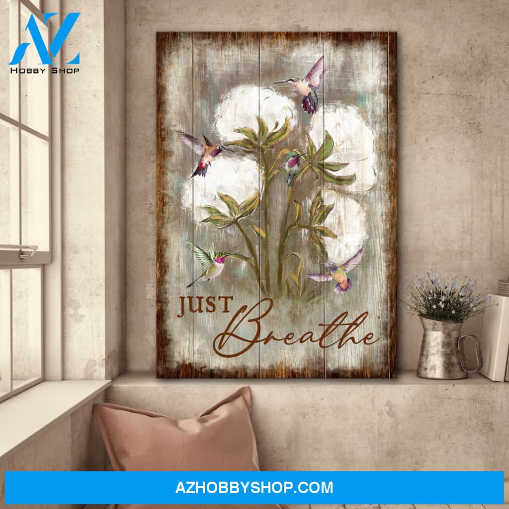 Hummingbird and Cotton Flower - Just Breathe - Jesus Portrait Canvas Prints - Wall Art