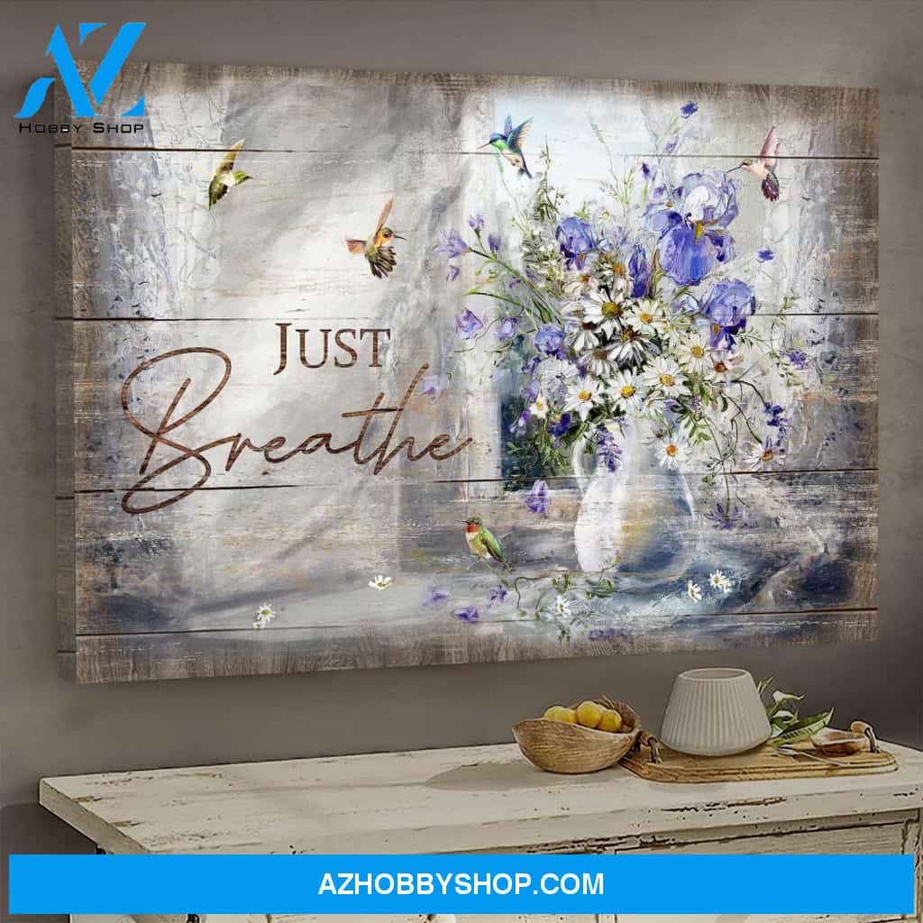 Hummingbird and daisy - Just breathe Jesus Landscape Canvas Print - Wall Art