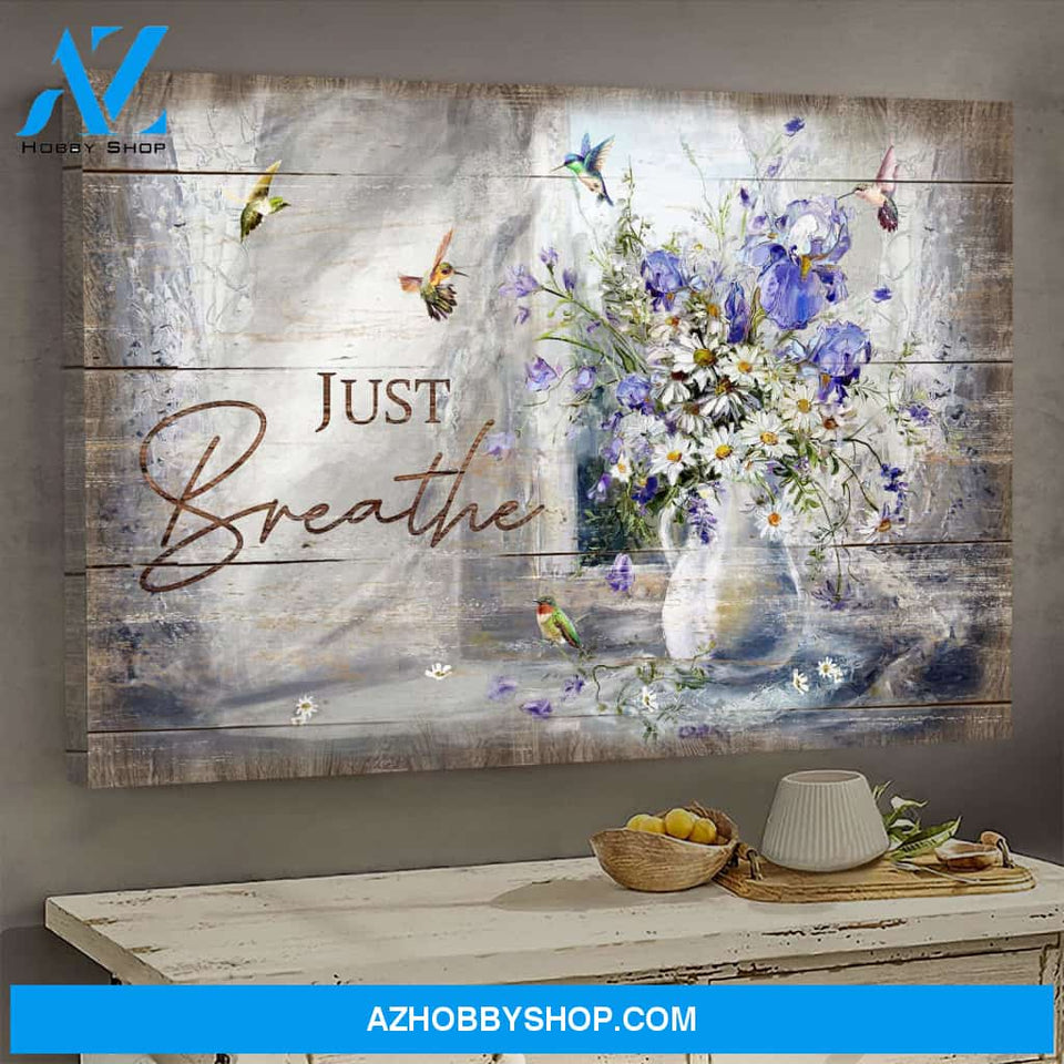 Hummingbird and daisy - Just breathe Poster/Canvas Wall Art