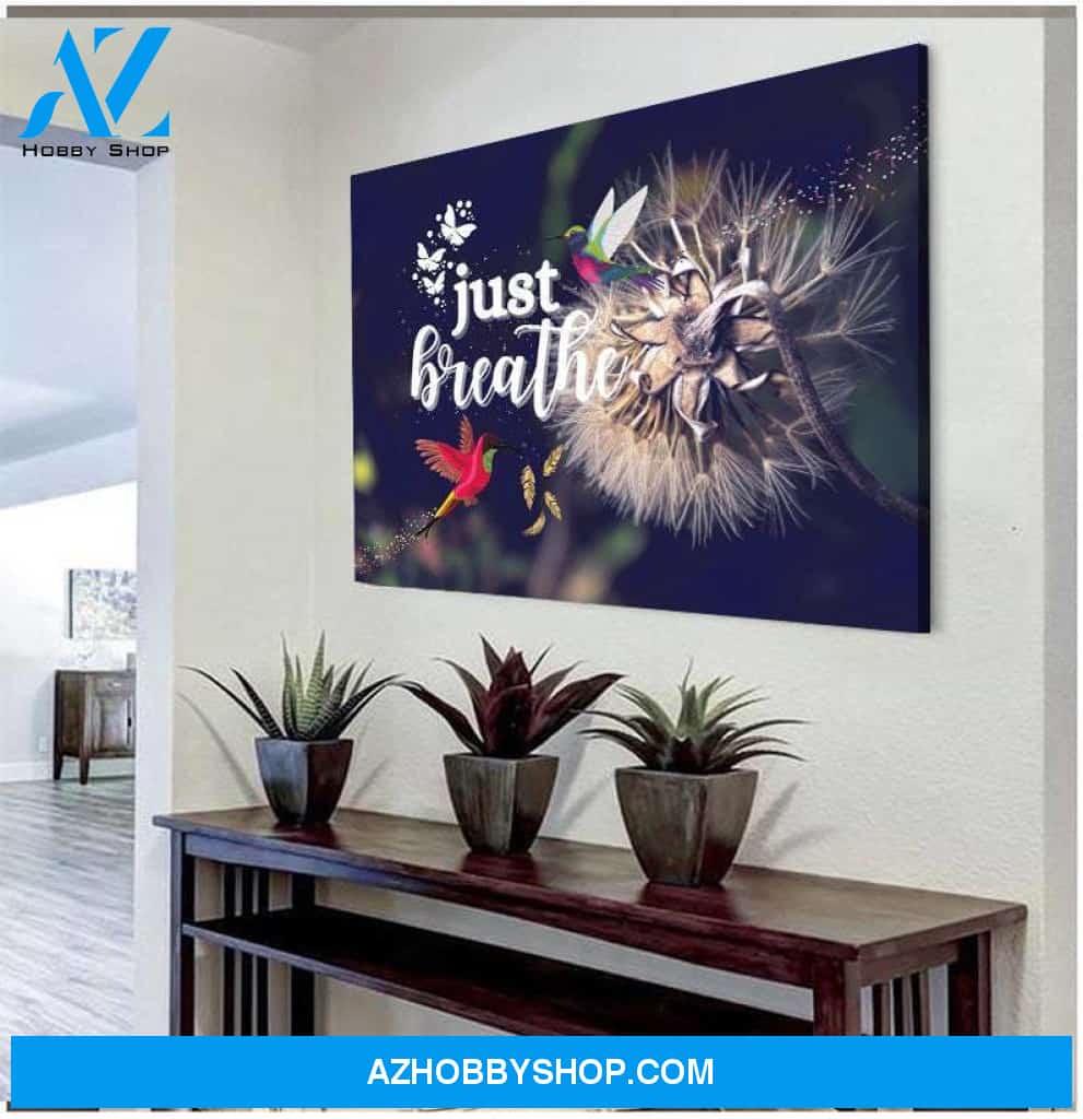Hummingbird and Dandelion Painting Canvas, Just Breathe Stretch Canvas 2