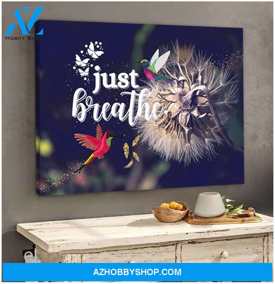 Hummingbird and Dandelion Painting Canvas, Just Breathe Stretch Canvas 2