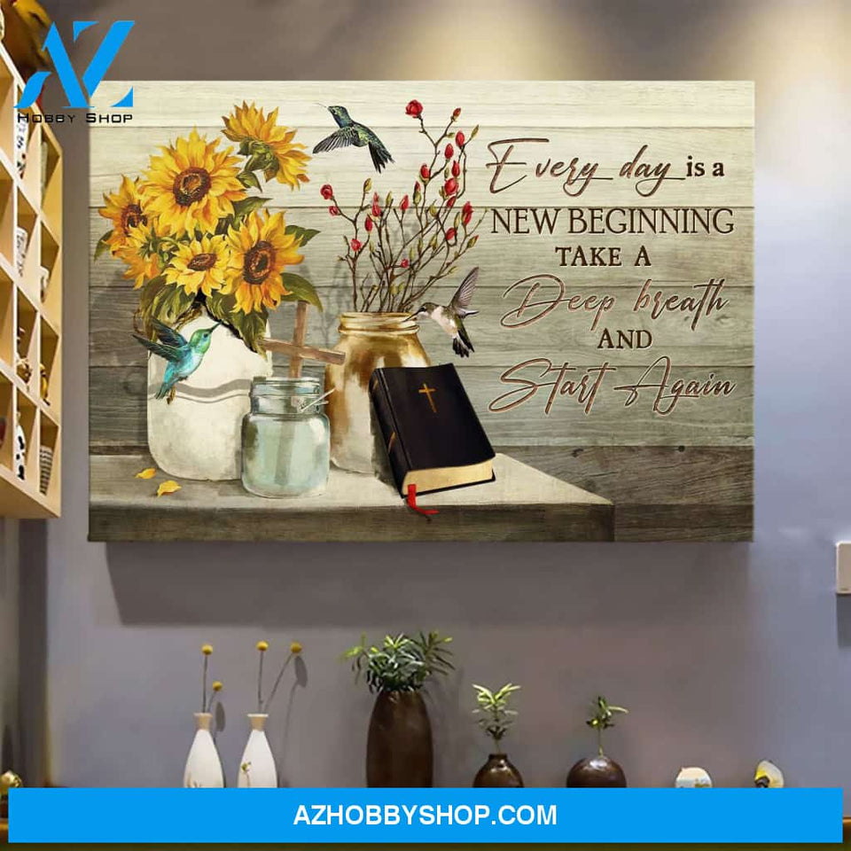 Hummingbird and flower jars - Every day is a new beginning - Jesus Landscape Canvas Prints - Wall Art
