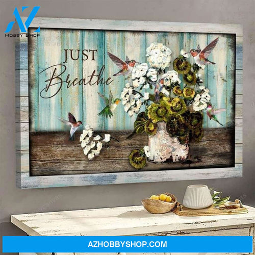Hummingbird and flower vase - Just breathe - Jesus Landscape Canvas Prints - Wall Art
