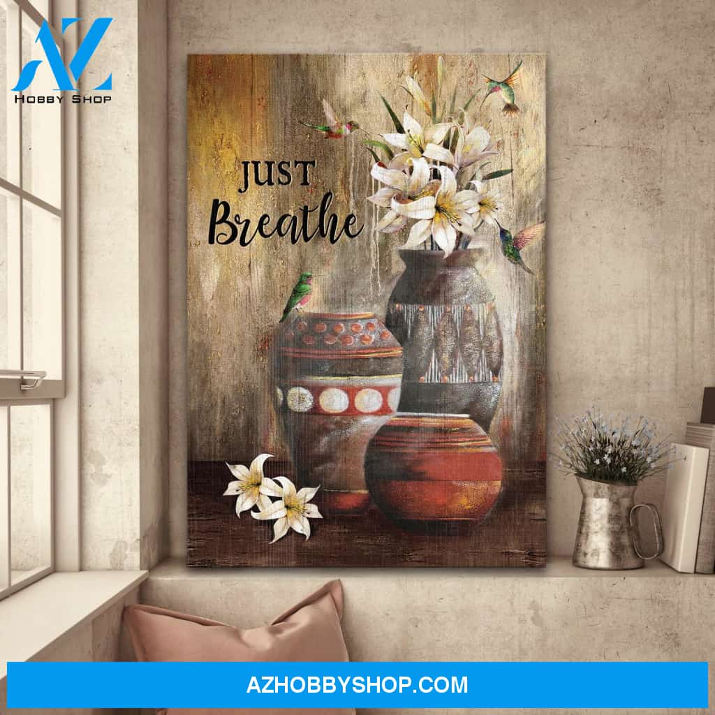 Hummingbird and lily flower - Just breathe - Jesus Portrait Canvas Prints - Wall Art