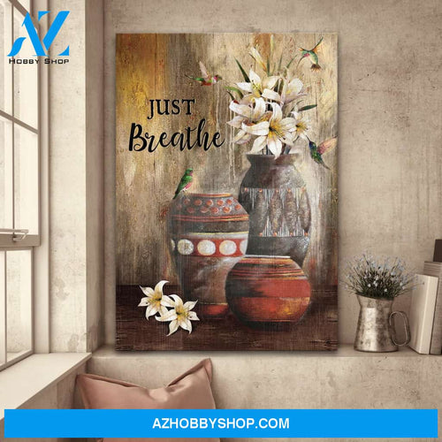 Hummingbird and lily flower - Just breathe - Jesus Portrait Canvas Prints - Wall Art