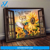 Hummingbird and Sunflower - Be still and know that I am God - Landscape Canvas Prints, Wall Art