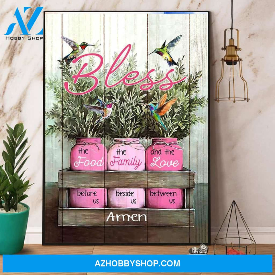 Hummingbird Bless The Food The Family And The Love Canvas And Poster, Wall Decor Visual Art