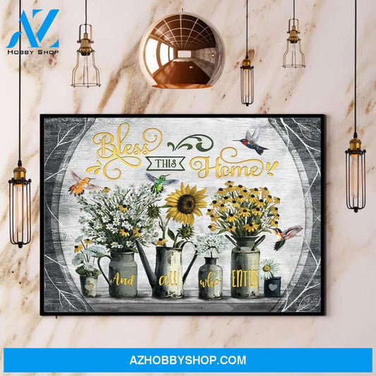 Hummingbird Bless This Home And All Who Enter Canvas And Poster, Wall Decor Visual Art