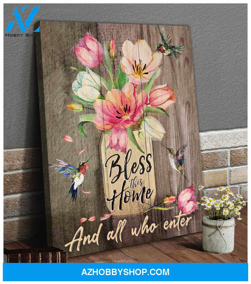 Hummingbird Bless This Home And All Who Enter Canvas Wall Art Decor