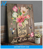 Hummingbird Bless This Home And All Who Enter Canvas Wall Art Decor