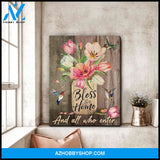 Hummingbird Bless This Home And All Who Enter Canvas Wall Art Decor