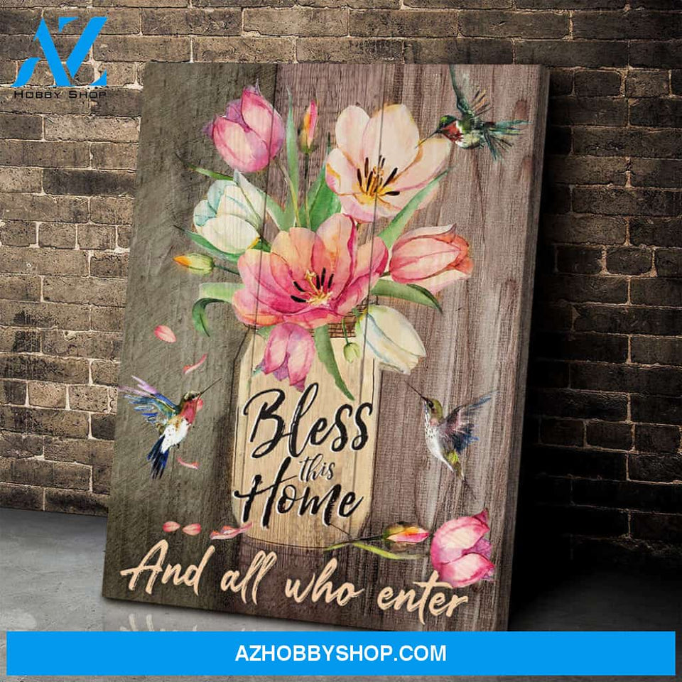 Hummingbird Bless This Home And All Who Enter Canvas Wall Art Decor